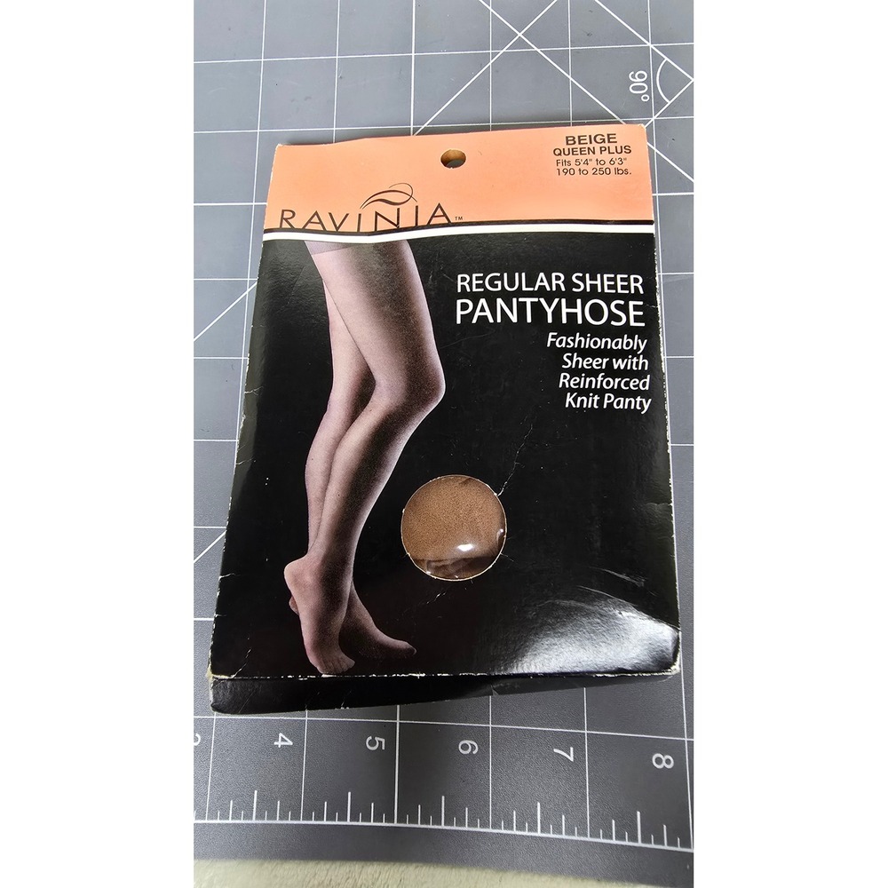 Ravinia Regular Sheer Pantyhose Beige Queen Plus Reinforced Panty Tights NIP